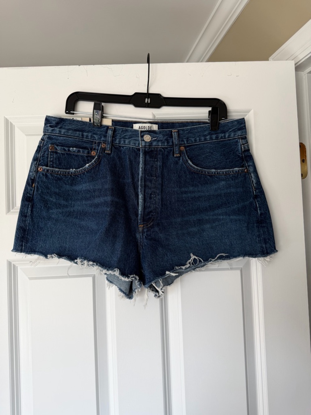 Agolde Dark Blue Raw Hem Denim Cutoff Shorts